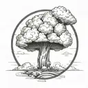 mushroom cloud from a nuclear explosion within an abstract frame but the explosion is slightly breaking out of the frame tattoo design idea