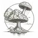 mushroom cloud from a nuclear explosion within an abstract frame but the explosion is slightly breaking out of the frame tattoo design idea