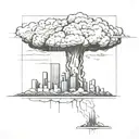 a nuclear explosion mushroom cloud destroying a city in a rectangular picture frame hanging on a wall tattoo design idea