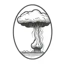 an abstract nuclear explosion mushroom cloud in an abstract black line frame tattoo design idea