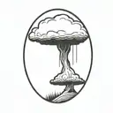 an abstract nuclear explosion mushroom cloud in an abstract black line frame tattoo design idea