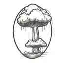 an abstract nuclear explosion mushroom cloud in an abstract black line frame tattoo design idea
