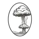 an abstract nuclear explosion mushroom cloud in an abstract black line frame tattoo design idea