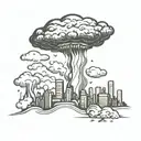 a mushroom cloud from a nuclear explosion destroying a major city within an abstract frame tattoo design idea