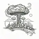 a mushroom cloud from a nuclear explosion destroying a major city within an abstract frame tattoo design idea
