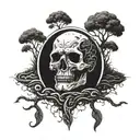 a faceless head poking out of a grave, being covered in soil tattoo design idea