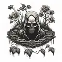 a faceless head poking out of a grave, being covered in soil tattoo design idea