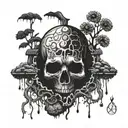a faceless head poking out of a grave, being covered in soil tattoo design idea