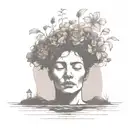 a head poking out of the soil of a muddy grave with soil on top of the head and flowers growing out of the top tattoo design idea