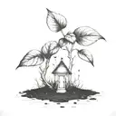 a seed growing out of the ground into a plant. but the plant is slowly becoming a house tattoo design idea
