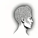 a human head resting on a pillow with the brain depicted as an abstract geometric maze tattoo design idea