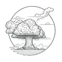 mushroom cloud from a nuclear explosion within an abstract frame but the explosion is slightly breaking out of the frame tattoo design idea