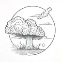 mushroom cloud from a nuclear explosion within an abstract frame but the explosion is slightly breaking out of the frame tattoo design idea