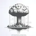 a nuclear explosion mushroom cloud contained within a perfect black rectangle tattoo design idea