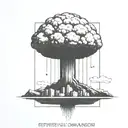 a nuclear explosion mushroom cloud contained within a perfect black rectangle tattoo design idea
