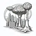 a nuclear explosion mushroom cloud destroying a city using bold black lines and geometric shapes tattoo design idea