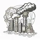 a nuclear explosion mushroom cloud destroying a city using bold black lines and geometric shapes tattoo design idea