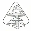 an abstract nuclear explosion mushroom cloud in an abstract black line frame tattoo design idea