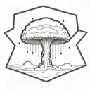 an abstract nuclear explosion mushroom cloud in an abstract black line frame tattoo design idea