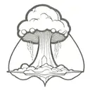 an abstract nuclear explosion mushroom cloud in an abstract black line frame tattoo design idea