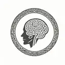 a brain inside a circular frame with geometric patterns shooting from it tattoo design idea