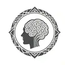 a brain inside a circular frame with geometric patterns shooting from it tattoo design idea