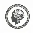 a brain inside a circular frame with geometric patterns shooting from it tattoo design idea