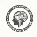 a brain inside a circular frame with geometric patterns shooting from it tattoo design idea