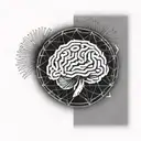 a brain inside a circular frame with geometric patterns shooting from it tattoo design idea