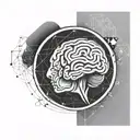 a brain inside a circular frame with geometric patterns shooting from it tattoo design idea