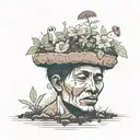 a head poking out of the soil of a muddy grave with soil on top of the head and flowers growing out of the top tattoo design idea