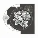 a brain inside a circular frame with geometric patterns shooting from it tattoo design idea