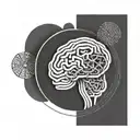 a brain inside a circular frame with geometric patterns shooting from it tattoo design idea