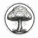 mushroom cloud from a nuclear explosion within an abstract frame but the explosion is slightly breaking out of the frame tattoo design idea