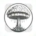 mushroom cloud from a nuclear explosion within an abstract frame but the explosion is slightly breaking out of the frame tattoo design idea