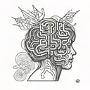 am image of a human with abstract shapes coming out of the brain to depict psychotherapy tattoo design idea