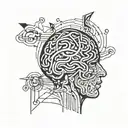am image of a human with abstract shapes coming out of the brain to depict psychotherapy tattoo design idea