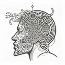 am image of a human with abstract shapes coming out of the brain to depict psychotherapy tattoo design idea