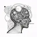 am image of a human with abstract shapes coming out of the brain to depict psychotherapy tattoo design idea