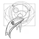 minimalist abstract retro futurism black and white tattoo design of a poster advertising a vacation to mars tattoo design idea