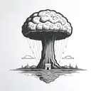 a nuclear explosion mushroom cloud contained within a perfect black rectangle tattoo design idea