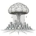 an abstract nuclear explosion mushroom cloud destroying a major city  tattoo design idea