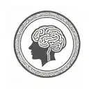 a brain inside a simple thick black line circular frame with geometric patterns shooting from it tattoo design idea