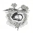 a head poking out of a grave, being covered in soil from above, with flowers growing out of the top tattoo design idea