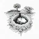 a head poking out of a grave, being covered in soil from above, with flowers growing out of the top tattoo design idea