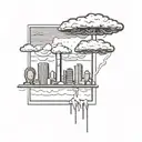 a nuclear explosion mushroom cloud destroying a city in a rectangular picture frame hanging on a wall tattoo design idea