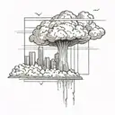 a nuclear explosion mushroom cloud destroying a city in a rectangular picture frame hanging on a wall tattoo design idea