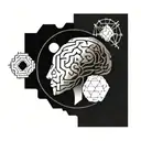 a brain inside a circular frame with geometric patterns shooting from it tattoo design idea