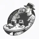 a very simple line illustration of a close up person drinking sangria in a park tattoo design idea