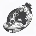 a very simple line illustration of a close up person drinking sangria in a park tattoo design idea